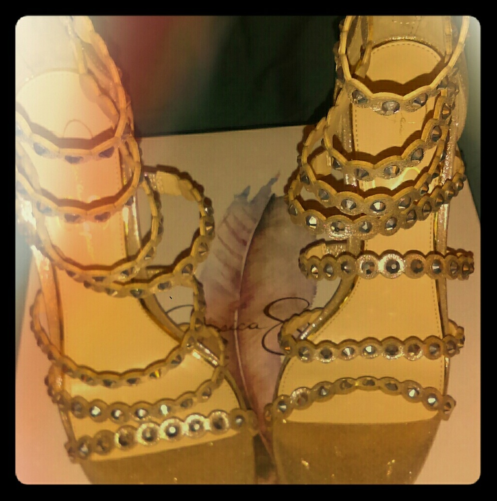 Glided gold shimmer sandal heels